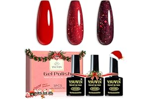 ‎YSUVIN YSUVIN UV Nagellack Rot, 3 Farben Rot Glitzer Gel Nagellack Soak-Off UV Gellack für Frauen Home DIY Nail Art Maniküre Salon, Langlebig, 8ML