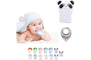 FUNKY PLANET Guanto Dentizione Neonato in Silicone - Giochi Dentizione Neonato - Guantino Dentizione - Sollievo Denti Neonato - Baby Teething Toy - Giochino per i Denti Neonato + MORBIDO BIB