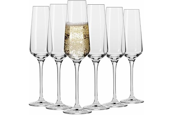 KROSNO Champagneflöjter, 6 x 180 ml, Avant-Garde-kollektionen | Blyfritt kristallglas, Tål maskindisk, Smal flöjtform, Elegant glasdesign, För prosecco cava mimosa och fest