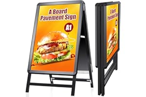 WIIGO A Board Pavement Sign Frame - A1 tablero del pavimento de doble cara con aluminio Snap Frame Sign Stand para al aire libre Heavy Duty Cartel Menú Stand Publicidad Display Stand, Nero