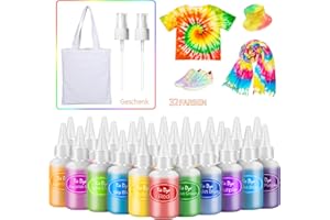 Kit Tie Dye DIY tout-en-1 , AIRCOVER 32 Couleurs 30ml Permanent 268 Pack avec buses de pulvérisation pour Chemise en Chaussures Vêtements Tie Dye Articles de Fête pour Adult ou Enfant