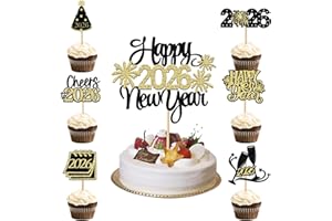 ENLACE 2026 Tortendeko Neujahr,13 Stück Glitzer Cake Topper Happy New Year 2026,Kuchendeko Silvester Deko 2026,Happy New Year Tortendeko Schwarz Gold,2026 Torten Topper Neujahr für Silvester Party