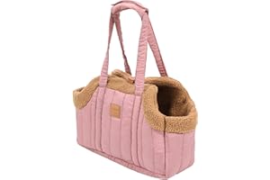 Duuclume Sac de transport portable de grande capacité en polaire pour animal domestique, sac à main mains libres, sac à main à bandoulière avec crochet fixe pour petit chien et chat (rose)