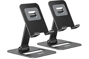 NULAXY 2 Pack Dual Folding Handy-Ständer, Höhe und Winkel einstellbar Handy-Halter für Schreibtisch, kompatibel mit iPhone 16 15 14 13 12 11, alle Telefone, Schwarz & Schwarz