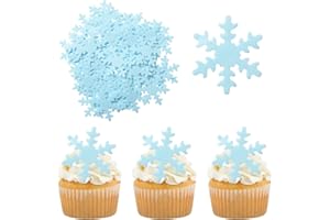 Gyufise 50Pcs Edible Snowflakes Blue Cupcake Cake Toppers Decoration for Chirstmas Winter Frozen Theme Party Supplies