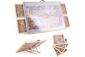 Ruication Jigsaw Puzzle Board Folding Tilting Puzzle Table Wooden Jigsaw Board Non-Slip Mat Surface for 1000 pieces 4 Sliding Drawers Storage System For Adults Kids Children Boy Girl Gift