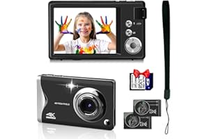 MUCEK Digitalkamera 4K, Fotokamera Autofokus Kompaktkamera 48MP FHD Fotokamera 1080P LCD-Bildschirm 16X Mit 32 GB SD-Karte, 3.0" LCD Wiederaufladbare Digital Kamera für Anfänger (Schwarz)