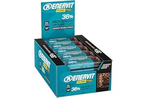 Enervit Pure-Pro Protein Bar 36% Crunchy Double Choco, Barretta Proteica, Copertura Croccante, 20g Proteine, Crescita della Massa Muscolare, Post Workout, Low Sugar, Senza Glutine, 25 Barrette da 55g
