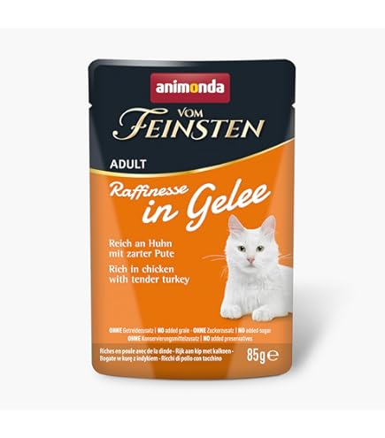 animonda vom Feinsten Premium kattenvoer nat in gelei verfijning rijk aan kip met wild, 24 portiezakken (24 x 85 g), graanvrije katten natvoer zonder suiker