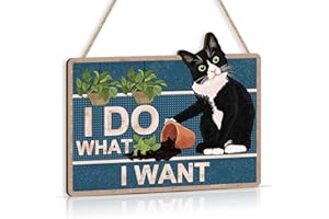 TOARTi Black Cat Wood Plaque for Home Decor, Funny Quote 'I Do What I Want' Door Hanging, Pet Lover Gifts for Outdoor Kitty Wall Art Pediment Pet Shop