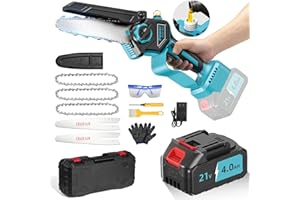 VIRTUDRILL Mini Kettensäge mit Akku 4000mAh, Akku kettensäge 6 Zoll Bürstenlose, Kompatibel mit Makita 18V Akku, 3 Ketten, Handkettensäge Astsäge Akku mit Automatischer Öler für Holzschneidenz - Cutting Wood