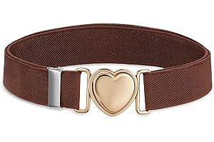 Lnngub Elastische Gürtel für Mädchen, Kinder Modegürtel Einstellbar Gürtel aus Polyester mit Herz Schnalle aus Zinklegierung für Jeans, Kleider, Pullover (Geeignet für Taillenumfang: 50cm–70cm)