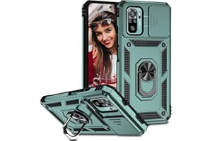 POUHYE Funda para Xiaomi Redmi Note 10 4G / Note 10S Carcasa Original, Silicone TPU + PC Rugged Bumper Case 360° Magnético Anillo Soporte, Cubierta de cámara Deslizante Proteger Carcasa Verde Oscuro