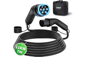 ElecFylo 11KW 7Meter 16A 3 Phasig Typ 2 Ladekabel Elektroauto mit Tragetasche,Typ 2 auf Typ 2,Mennekes Mode 3 EV Ladekabel Kompatibel mit Model S/3/X/Y,IONIQ 5,ID3/4
