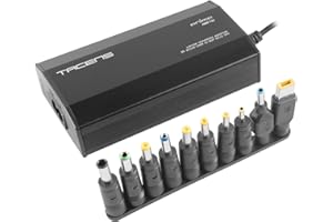 TACENS ANIMA ANBP100, Cargador Universal Compacto para Portátiles, 10 Adaptadores, 8 Voltajes, Conector USB, 100W de Potencia, Negro