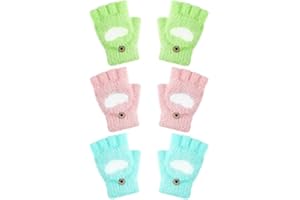 Geyoga 3 Paia Guanti Senza Dita di Cuore Guanti Convertibili con Flip Top