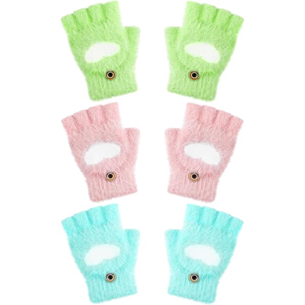 2 Paires De Gants Mitaines Enfant Hiver - Modèle Flip Top (Demi-Doigts), Motif Renard, Taille 7-9 Ans, Acrylique Doux