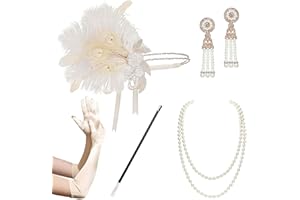 BABEYOND Accessoire Gastby des Années 1920 Costume Flapper Accessoire pour Femme y Compris Bandeau Collier Gants et Porte-Cigarette