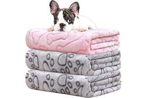 Rezutan Dog Blankets, Puppy Blankets, Dog Blankets Washable, Flannel Throws for Dog Cat, Fleece Dog Blanket for Sofa, Bed, Car Seat, 3 Pack(2 Grey+1 Pink), 60x50cm