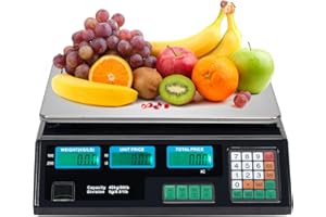 Bonnlo 88LB 40KG Deli Electronic Commercial Price Computing Scale w/LCD Display, Stainless Steel Platform & Charging Cable for Store, Kitchen, Restaurant Market, Farmer, Food, Meat, Fruit