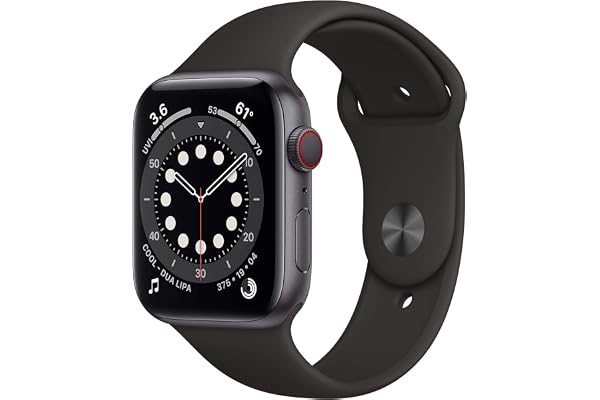 Apple Watch Series 6 (GPS + Cellulaire, 44MM) Boîtier en Aluminium Gris Sidéral avec Bracelet Sport Noir (Reconditionné)
