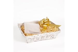 GREEN LEAVES New Born Baby Christening Gift Hamper Wicker Storage Basket with Shredded Paper and Cello Wrap (Beige)
