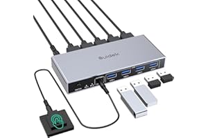 SUIDEK Commutateur KVM HDMI 1 moniteur 2 ordinateurs, 4K@60Hz USB 3.0 commutateur KVM avec 4 ports USB pour 2 ordinateurs partager clavier souris imprimante, inclus contrôleur de bureau, 2 câbles USB