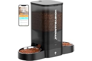 HoneyGuaridan Comedero Gato Automatico, 5L Dispensador Comida para Perro/Gato con Dos Cuencos, 2.4G WiFi con Control de App, Temporizador y Grabador de Voz 10s, hasta 24 raciones 6 Comidas al día
