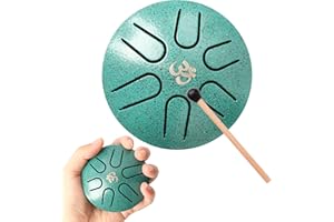 Aedcbaide Mini Steel Tongue Drum, 3 Inch 6 Note Tongue Drum with Drumstick Hand Drum Percussion, Music Book, Mallet, Handpan Drum for Musical Education Concert Yoga Beginners Adult Kids (Malachite)
