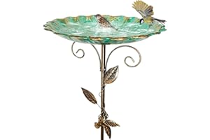 NIKTULE Bain d'oiseaux pour Extérieur, Mangeoire Vintage, Bassin en Métal sur Pied Antigel Hauteur Réglable pour Jardin Terrasse Balcon Extérieur