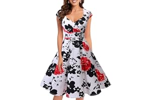 Bbonlinedress 1950er Vintage Retro Cocktailkleid Rockabilly Kleider V-Ausschnitt Faltenrock festliches Kleid