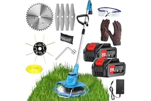 XBZZGMG Debroussailleuse Electrique 21V Coupe Bordure sans Fil avec Batterie 4.0AH et 3 Types De Lames Débroussailleuse à Batterie Diamètre de Coupe 20cm Légère à Faible Bruit pour Jardin Élagage