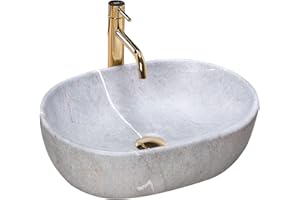 Rea LAVABO SOBRE ENCIMERA LARA GRIS Lavabo de Baño 485 x 350 x 135 mm en Cerámica (Gris, imitación piedra)