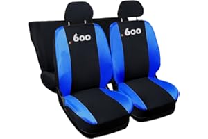 Lupex Shop Coprisedili auto compatibili con 600 Seicento, Nero/Mimetico blu, Made in Italy, tessuto poliestere, set sedili completi anteriori e posteriori