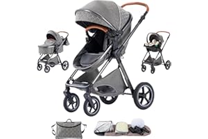Shineey Poussettes 3 en 1 Citadines Poussettes Combinées Poussette Tricycle Baby Walker Poussette Haute Paysage Poussettes Landau pour 0-36 mois Pliantes Trolley Bébé (H2-DEEPGREY, H2)