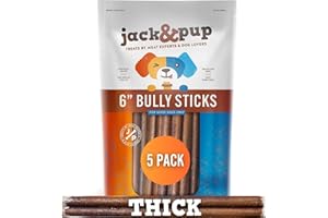 Jack&Pup 15cm Pizzle Sticks for Dogs (Thick - 5 Count) Odour Free Bully Sticks Long Lasting | All Natural, 100% Pizzle Stick No Additives