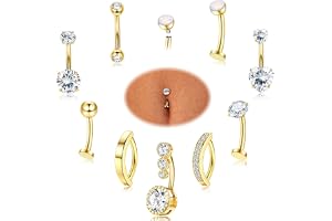 Morfetto Navelpiercing guld kirurgiskt stål – allergivänliga navelpiercing ring silver 14 g zirkonia opal, navelpiercing lite