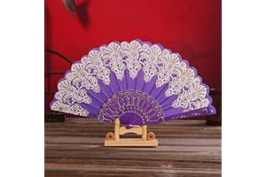 DUORIES Abanico de tela, abanico plegable vintage de tela china, compartimentos plegables para enfriarse en verano, boda, regalo de la madre, fiesta, disfraz de Halloween, carnaval, carnaval, color morado