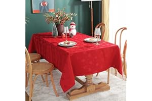SASTYBALE Christmas Tablecloth Rectangle, Jacquard Table Cloth Spillproof and Wrinkle Resistant with Christmas Tree Patterns for Dining Room & Holiday Decoration (Red, Oblong, 132 x 178 cm (4-6 Seats))