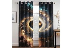 KARPIX Universum Planet Fenstervorhang Weltraum Sternenklar vorhänge Mit Ösen Blickdicht Gardine Für Kinder Und Jugendliche, 2 Paneele (4,183x160cm(2x91x160cm))