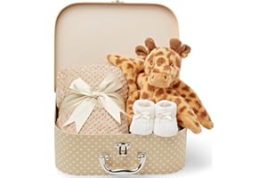 Baby Box Shop Unisex Baby Gift Set - 3 Gender Neutral Baby Gifts, Newborn Gift Set with Giraffe Baby Gifts Comforter, Baby Gift Hamper for Baby Gender Reveal Gifts - Baby Gifts Unisex - Giraffe