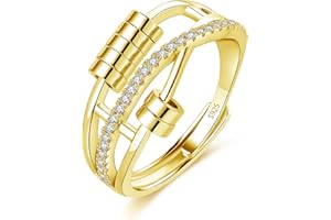Cangall Silver Anxiety Rings, 925 Sterling Silver Women's Anxiety Rings, Open Adjustable Anti-Stress Rings, Spinner Fidget Ring, Decompression Rings, Infinity Mindfulness Ring with Beads and Zirconia