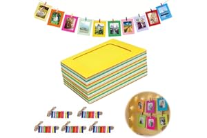 Hexizexi 50 Stück 6 Zoll Papier Bilderrahmen 11.5x15.5 cm Farbig Fotogirlande mit 50 Holzklammern und 5 Rollen Hanfschnur Fototaschen zum Aufhängen Geeignet für Geburtstage Hochzeiten Wanddekoration