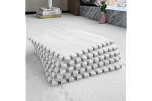 WMYYLX 10/20 piastrelle in schiuma a incastro per tappeti, 30 x 30 cm, con bordo per soggiorno/camera da letto (10 pezzi, bianco)