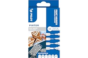 PILOT - Pochette de 4 Pintor - Marqueurs Peinture Multi-Supports à Base d’Eau, Séchage Rapide - Textile, Verre, Bois, Pierre, DIY - Blanc - Pointe Extra Fine, Fine, Moyenne et Large