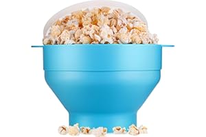 EcoEarth Microwave Popcorn Maker, Collapsible Food-Grade Silicone Popcorn Popper Bowl w/Lid, Hot Air Popper at Home for Family Movie Nights & Quick Cravings, BPA-Free & Dishwasher Safe, Blue Crab