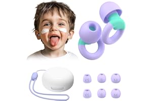 JUSTRVN Kids Ear Plugs(6+yrs)-2 Pairs of Reusable Noise Reduction Earplugs for Small Canal With 6 Tips,Soft Silicone Earplugs for Sleeping,Focus,Travel,Socializing,Concert&Hearing Protection 25dB-30dB