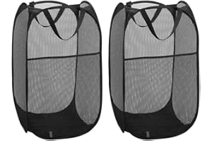 Diggoour 75L Deluxe Strong Mesh Pop up Laundry Hamper Basket with Side Pocket for Laundry Room, Bathroom, Kids Room, College Dorm or Travel(2x Black, 36x36x60cm)