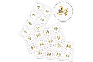 ‎YABADUU Yabaduu DIY Adventskalender Zahlen zum Aufkleben Nummern 1-24 Selbstklebende Sticker für Weihnachten Weihnachtskalender Selber Basteln Y048 (01 Goldene Zahlen rund)