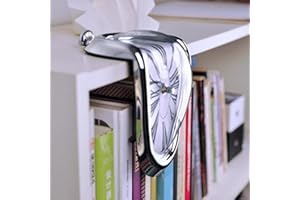 DASNTERED Melting Clock, Distorted Table Clock, Decorative Salvador Dali Style Watch Melted Clock, Melted Clock for Office Shelf Desk(silver)